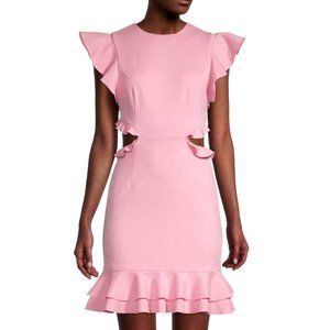 ELLIATT Gloaming Ruffled Open Back Minidress Pink Large